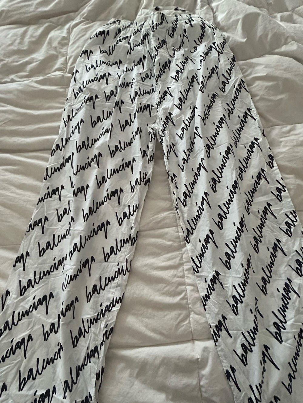 Balenciaga White Pants with Black Script Logo pants cotton